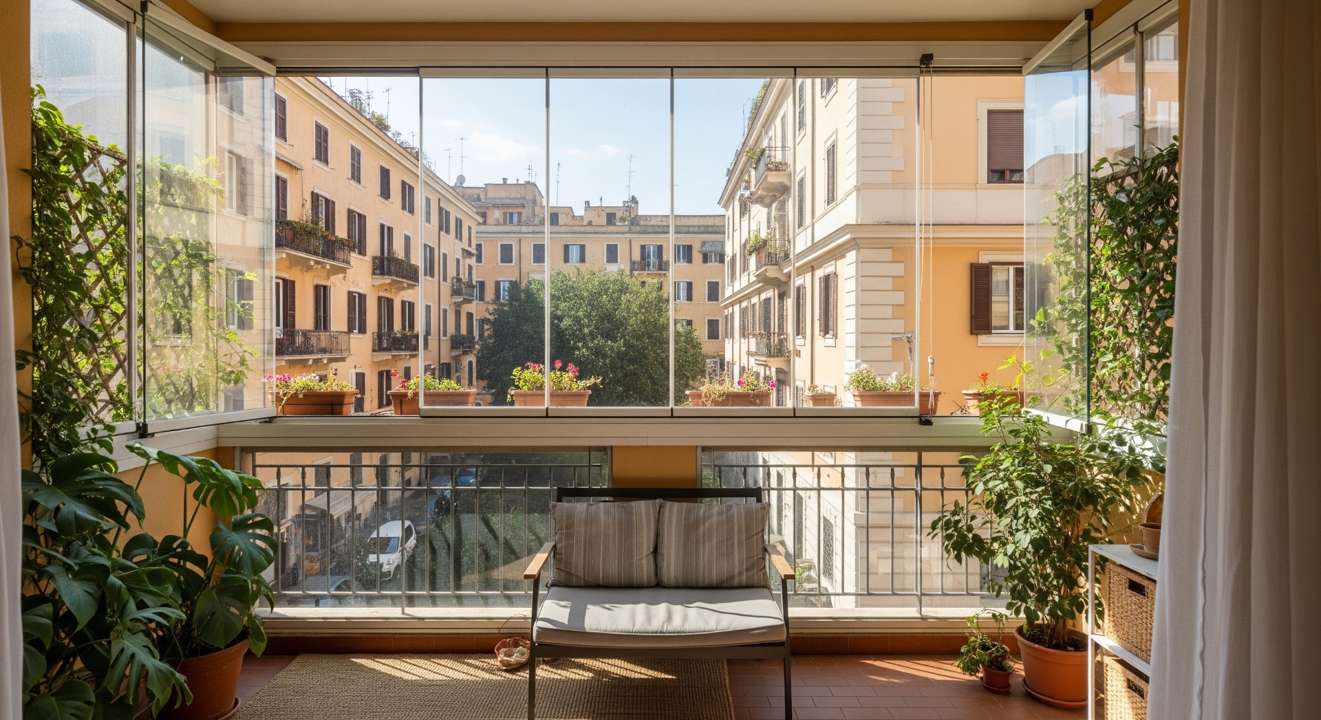 Vetrate su muretto — affaccio panoramico nel centro di Roma
