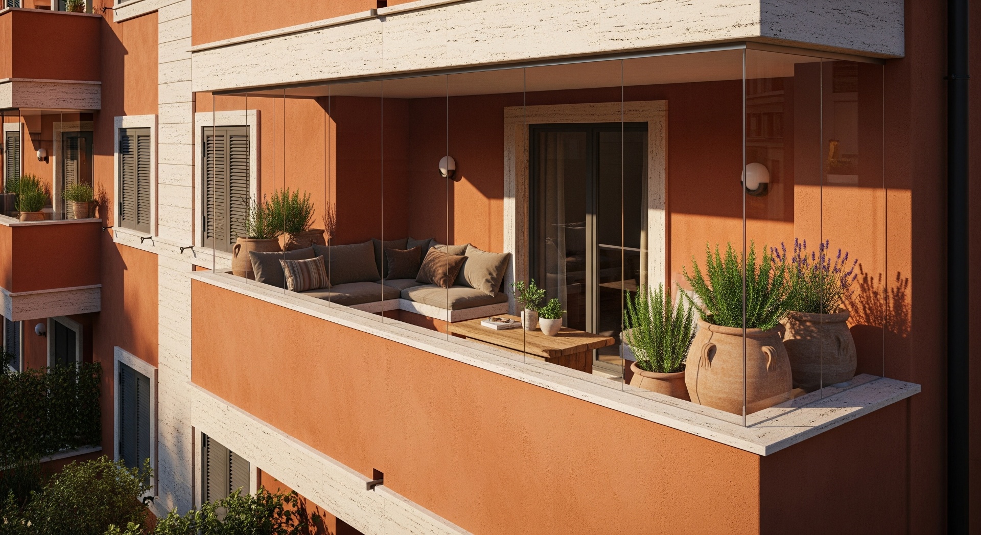 Balcone d'angolo chiuso in una giornata — quartiere storico